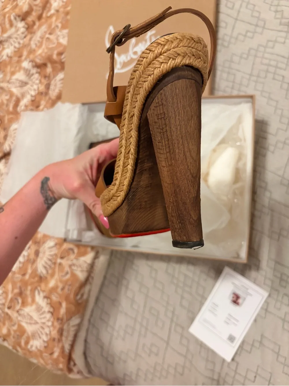 Christian Louboutin Brown Leather Espadrille Platform Sandals
